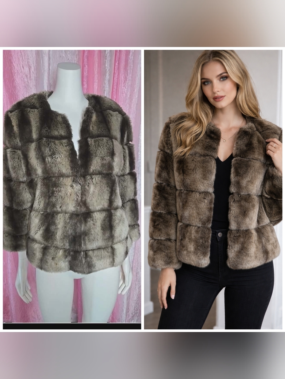 Express 90'S Soft Faux Fur Mink Y2K Brown Hook Closure Jacket Size Medium